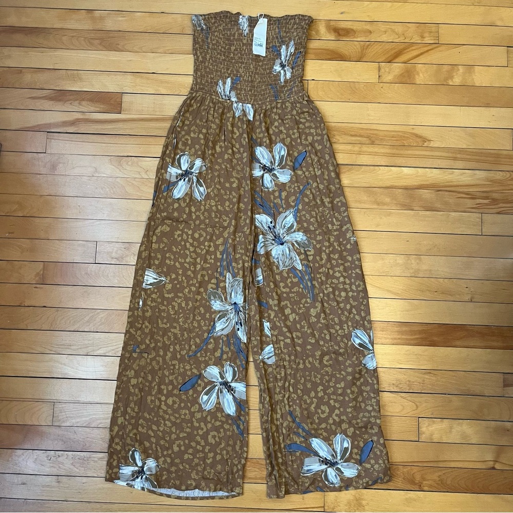 NWT Mystree Brown and White Jumpsuit with Palazzo Legs